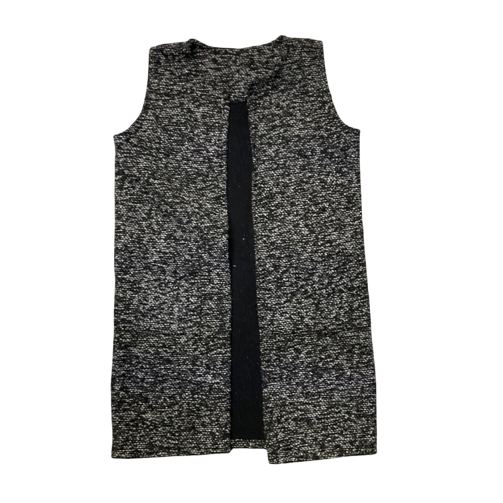 Womens Black White Salt and Pepper Marled Knit Longline‎ Open Front Duster Vest